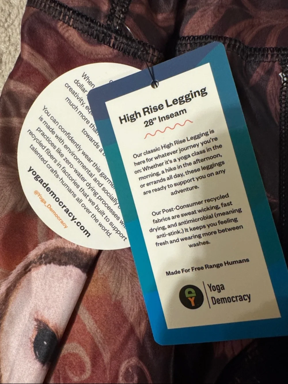 Yoga Democracy Brown and Black Owl-Print High Rise Leggings Small NWT - Picture 2 of 6